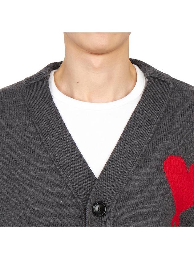 Big Heart Logo Wool Cardigan Grey - AMI - BALAAN 7