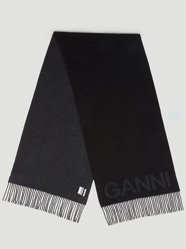 Logo Fringe Muffler Black - GANNI - BALAAN 2