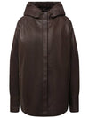 DPD3085 Chocolate Leather Hooded Jacket - DROME - BALAAN 1