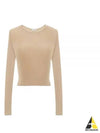 Rib Detail Viscose Crop Long Sleeve T-Shirt Beige - SAINT LAURENT - BALAAN 2