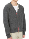 Reverse Jersey Stitch Donegal 4-Bar V-Neck Cardigan Grey - THOM BROWNE - BALAAN 7