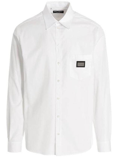 Logo Plaque Martini Cotton Long Sleeve Shirt White - DOLCE&GABBANA - BALAAN 1