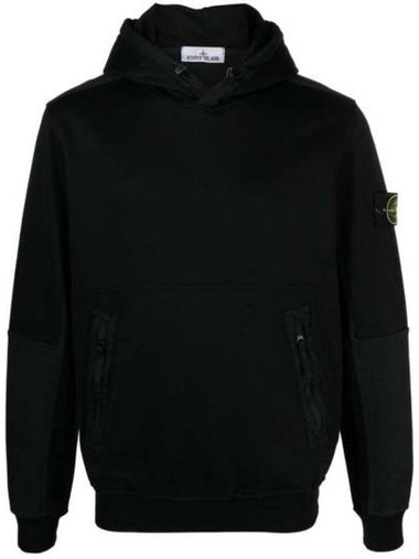 Regular Fit Mercerized Cotton Fleece Cotton Hoodie Black - STONE ISLAND - BALAAN 1