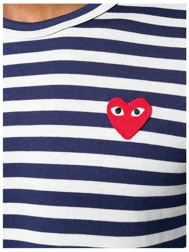 Men s Striped Heart Logo T Shirt Navy AZ T010 - COMME DES GARCONS PLAY - BALAAN 6