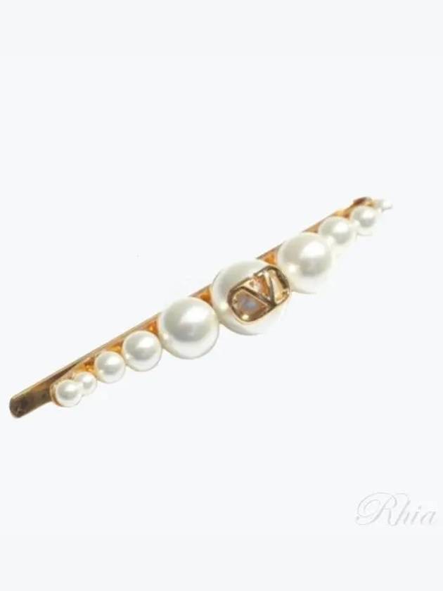 5W0J0W51 UXM 0O3 5W2J0W51 V logo signature metal pearl hair clip - VALENTINO - BALAAN 1