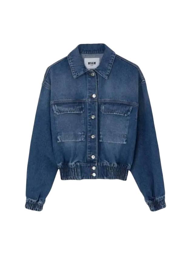 Logo Pocket Cropped Denim Jacket Blue - MSGM - BALAAN 1