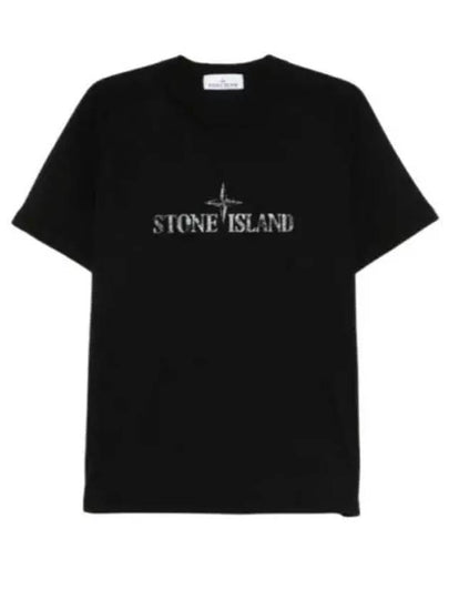 Logo Cotton Short Sleeve T-Shirt Black - STONE ISLAND - BALAAN 2