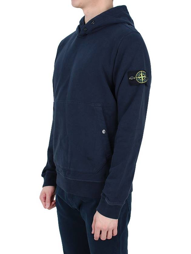 Snap Brushed Cotton Fleece Hoodie Navy - STONE ISLAND - BALAAN 4