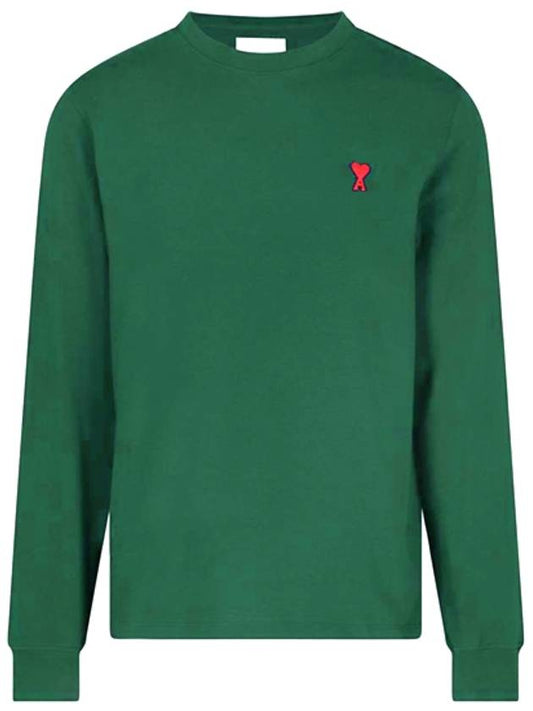 Heart Logo Long Sleeve T-Shirt Green - AMI - BALAAN.