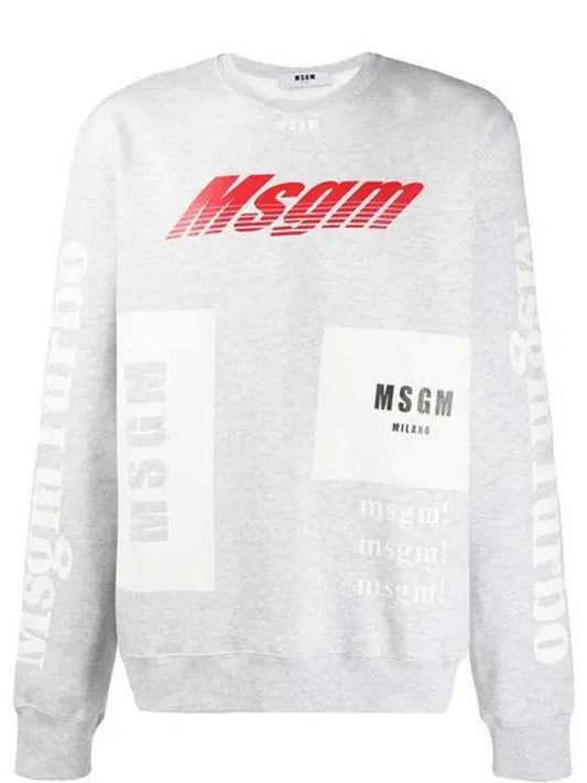 Logo Print Crew Neck Cotton Sweatshirt Light Grey - MSGM - BALAAN 1