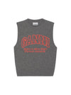 Logo Intarsia Knit Vest Grey - GANNI - BALAAN 3