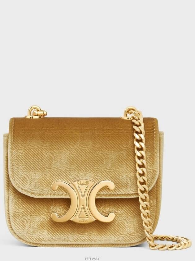 Mini Chain Claude Velvet Triomphe All-Over Cross Bag Gold - CELINE - BALAAN 2