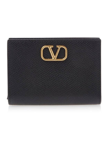 V logo signature coin card wallet black - VALENTINO - BALAAN 1