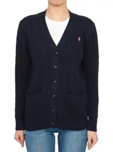 Kids Pony Embroidery Cable Knit Cardigan Navy - POLO RALPH LAUREN - BALAAN 1