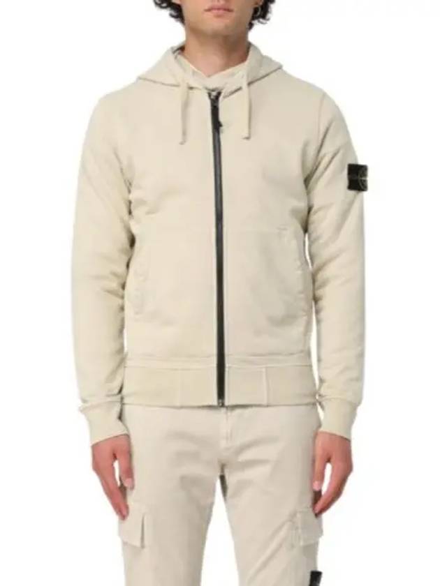 Cotton Fleece Garment Dyed Zip Up Hoodie Cream - STONE ISLAND - BALAAN 2