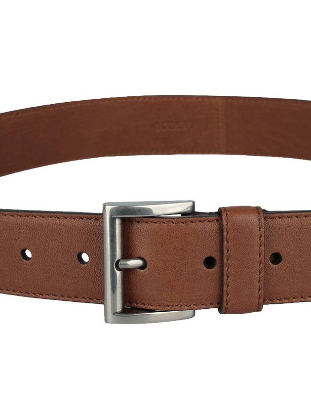Square Metal Buckle Leather Belt Brown - PRADA - 8