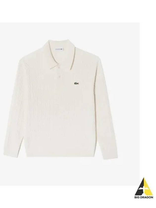 men cable sweater polo cream - LACOSTE - BALAAN 1