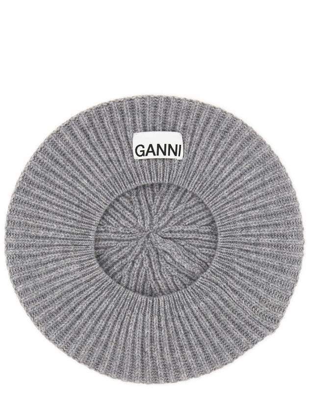 Logo Rib Edge Wool Beret Paloma Melange - GANNI - BALAAN 6