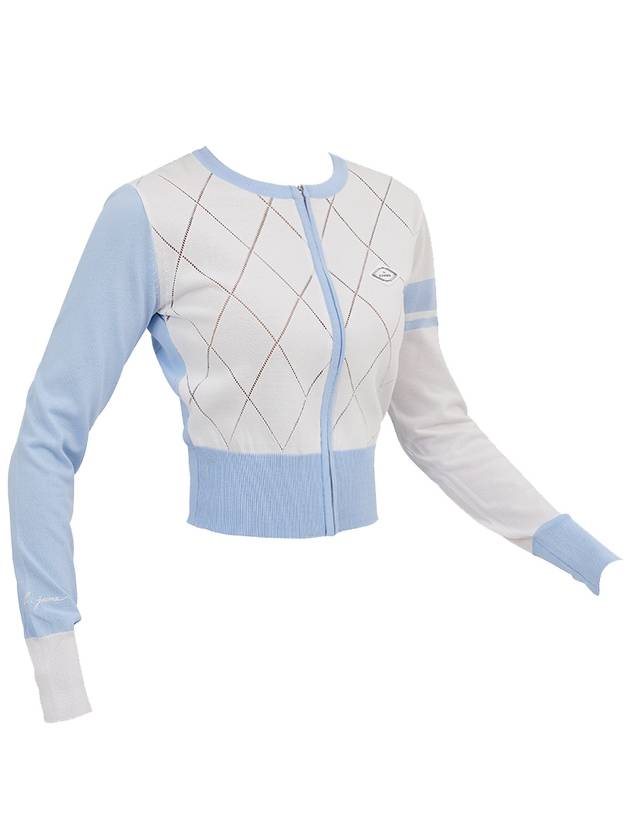 Golf Wear Diamond Punching Summer Knit Zip-up Blue - J JANE - BALAAN 3