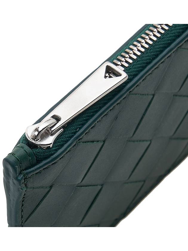 Intrecciato Zippered Leather Card Wallet Dark Green Navy - BOTTEGA VENETA - BALAAN 8