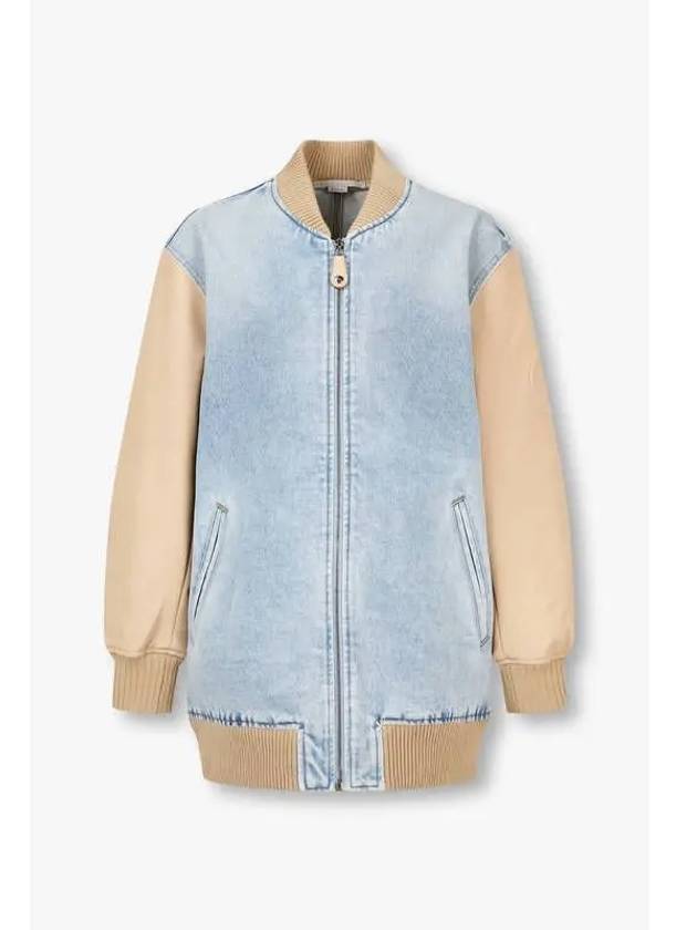 STELLA McCARTNEY leather sleeve button up denim jacket light blue - STELLA MCCARTNEY - BALAAN 1