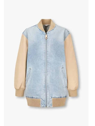 STELLA McCARTNEY leather sleeve button up denim jacket light blue - STELLA MCCARTNEY - BALAAN 1