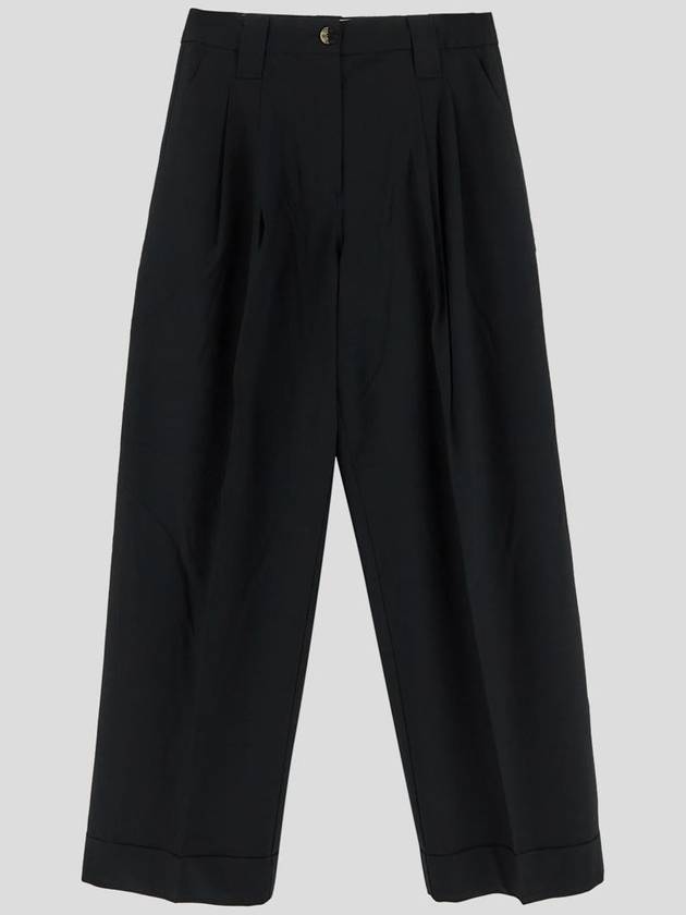 Drapey Melange Pleat Trousers Straight Pants Black - GANNI - BALAAN 2