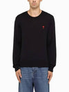 Heart Embroidered Logo Crew Neck Knit Top Navy - AMI - BALAAN 4