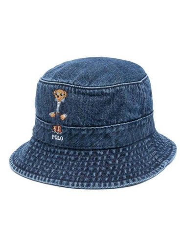 Embroidered Bear Denim Bucket Hat Blue - POLO RALPH LAUREN - BALAAN 1