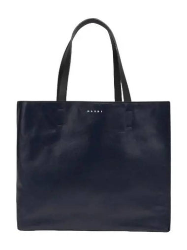 Museo Soft Shiny Leather Tote Bag Navy Blue Black - MARNI - BALAAN 1