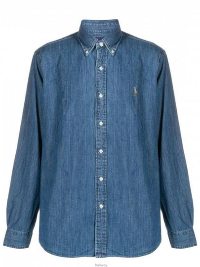 Men's Denim Custom Fit Long Sleeve Shirt Blue - POLO RALPH LAUREN - BALAAN 2