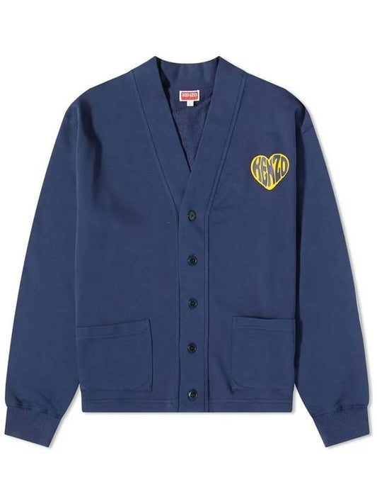 Heart Print Classic Cotton Cardigan Blue - KENZO - BALAAN 2