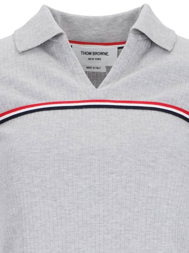 Three Stripes High Twist Rib Polo Shirt Grey - THOM BROWNE - BALAAN 4