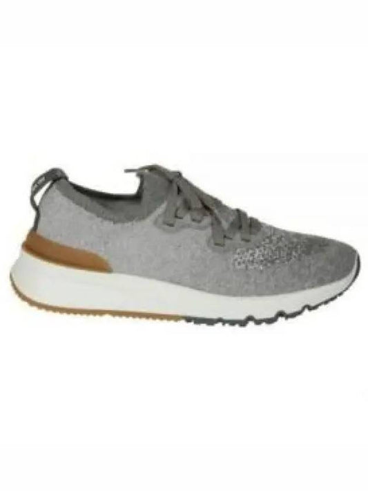 Stretch Knit Low Top Sneakers Gray - BRUNELLO CUCINELLI - BALAAN.