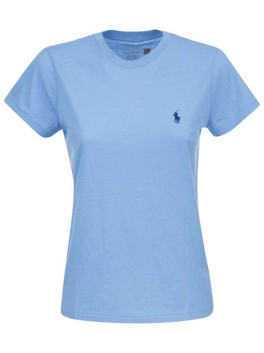 Women's Navy Embroidered Logo Short Sleeve T-Shirt Light Blue - POLO RALPH LAUREN - BALAAN.