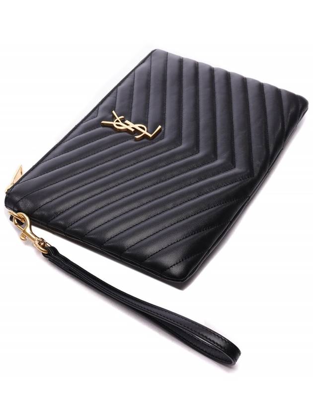 Matelasse Monogram Logo Strap Clutch Bag Black - SAINT LAURENT - BALAAN 6