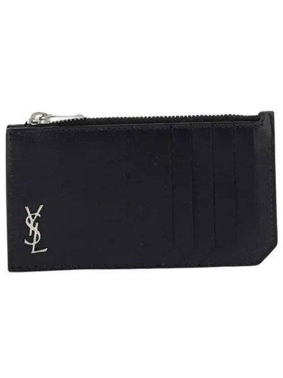 Tiny Cassandre Fragments Silver Hardware Leather Zipper Card Wallet Black - SAINT LAURENT - BALAAN 2