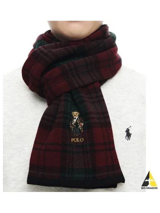 Polo Bear Tartan Wool Blend Scarf Red - POLO RALPH LAUREN - BALAAN 1