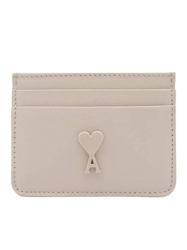 Heart Logo Leather Card Wallet Cream - AMI - BALAAN 1