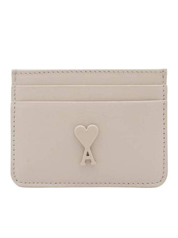 Heart Logo Leather Card Wallet Cream - AMI - BALAAN 1