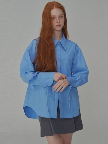 Ribbon Detail Over Fit Cotton Shirt Blue - OPENING SUNSHINE - BALAAN 1