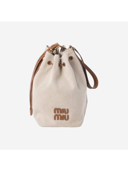 Logo Canvas Leather Bucket Bag Beige Brandy - MIU MIU - BALAAN 1