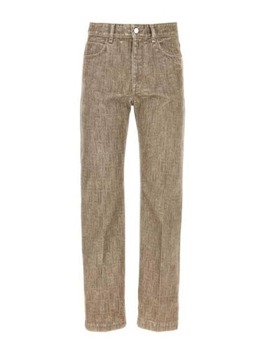 Men's Monogram Button Detail Denim Straight Jeans Beige - FENDI - BALAAN 1