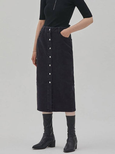 Button Denim H-Line Skirt Black - RYUL+WAI: - BALAAN 1