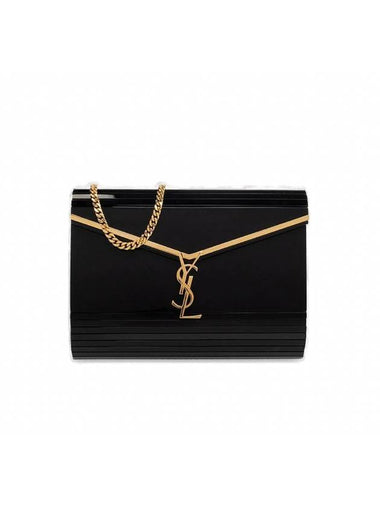 Miniaudiere Plexiglass Gold Logo Cross Bag Black - SAINT LAURENT - BALAAN 1