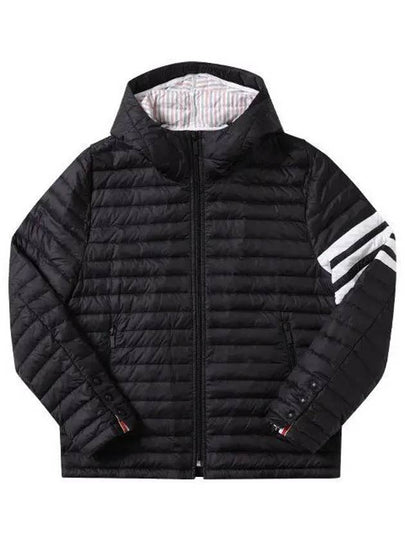 Matte Nylon 4-Bar Stripe Downfill Quilted Hoodie Padding Black - THOM BROWNE - BALAAN 2