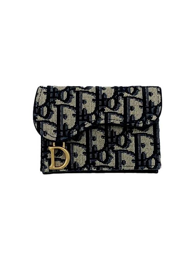 Women s Saddle Flap Card Holder Blue Oblique Jacquard Bicycle Wallet S5611CTZQ - DIOR - BALAAN 1