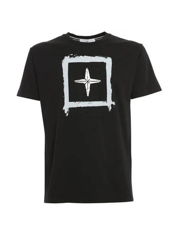 Stencil Two Logo Short Sleeve T-Shirt Black - STONE ISLAND - BALAAN 1