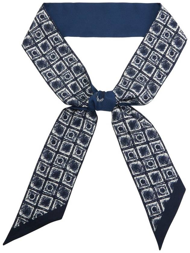 Graffiti Print Silk Bandeau Scarf Midnight Blue Ivory - SALVATORE FERRAGAMO - BALAAN 2