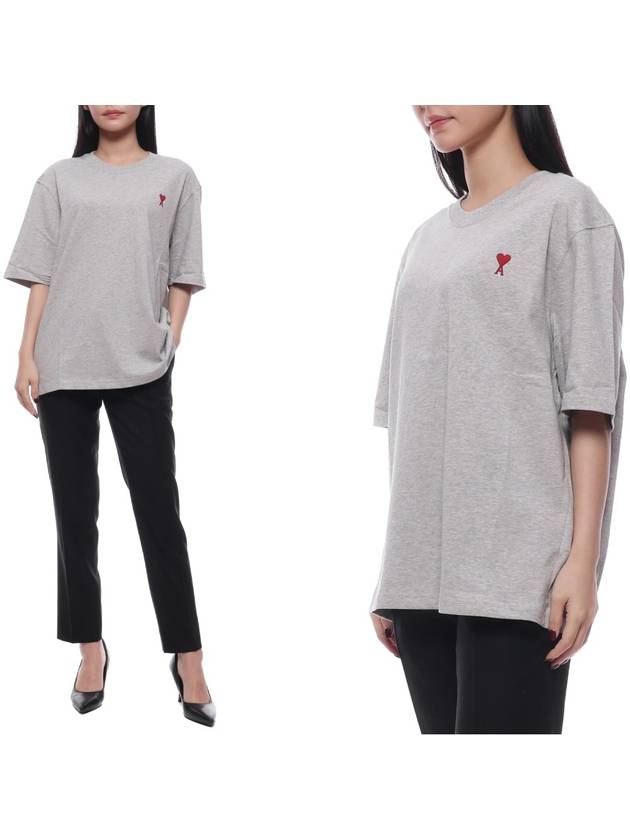 Small Heart Logo Boxy Fit Short Sleeve T-shirt Grey - AMI - BALAAN 3